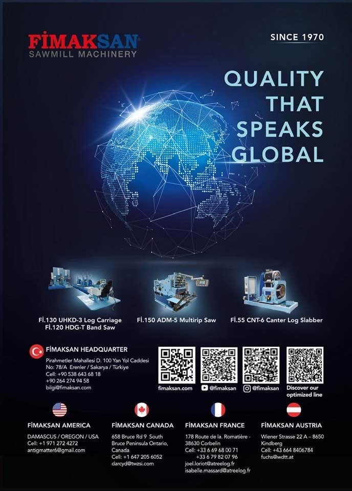 FIMAKSAN Sawmill Machinery – Quality that speaks global – since 1970. Offices in Türkiye, USA, Canada, France and Austria