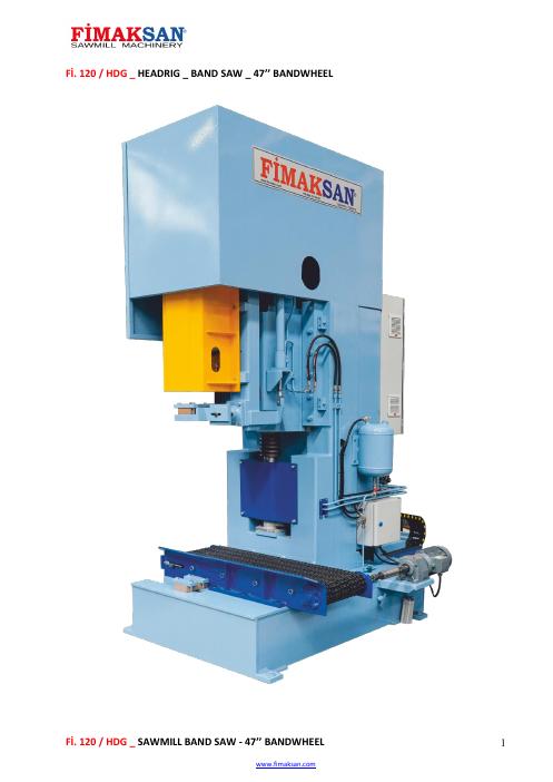 FI.120 / HDG Headrig Sawmill Band Saw – 47" Bandwheel – spec sheet page 1