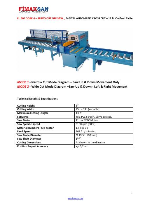 FI.60 / DOBK 4 Servo Cut-Off Saw – Digital Automatic Cross Cut – 13 ft Outfeed – spec sheet page 1